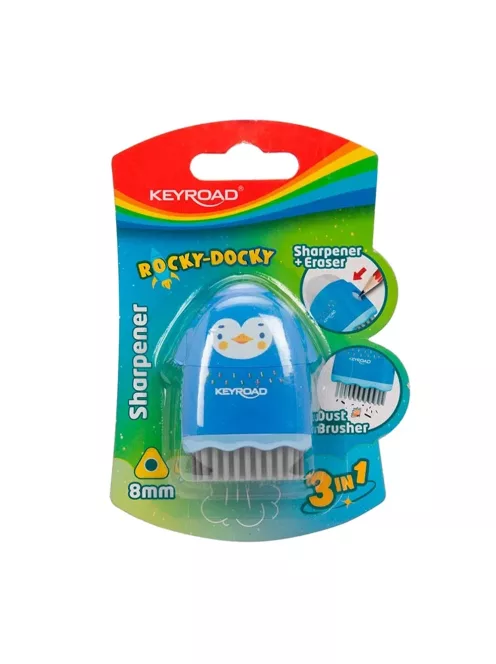 Hegyező 1 lyukú radírral és porkefével Keyroad Rocky Docky vegyes színek