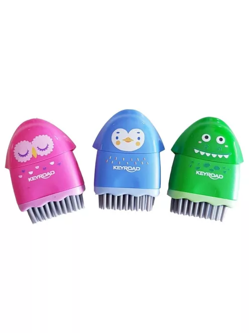 Hegyező 1 lyukú radírral és porkefével Keyroad Rocky Docky vegyes színek