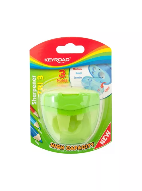 Hegyező 3 lyukú tartályos, fedeles Keyroad Tris vegyes színek