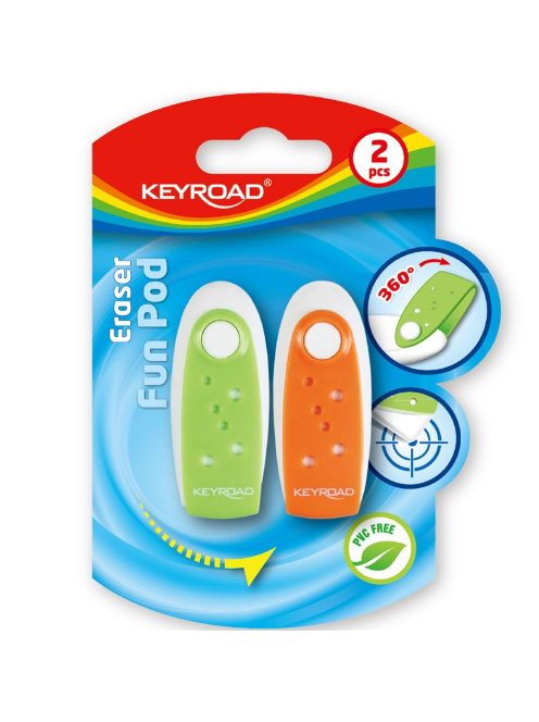 Radír, PVC mentes 2 db/bliszter Keyroad Fun Pod vegyes színek