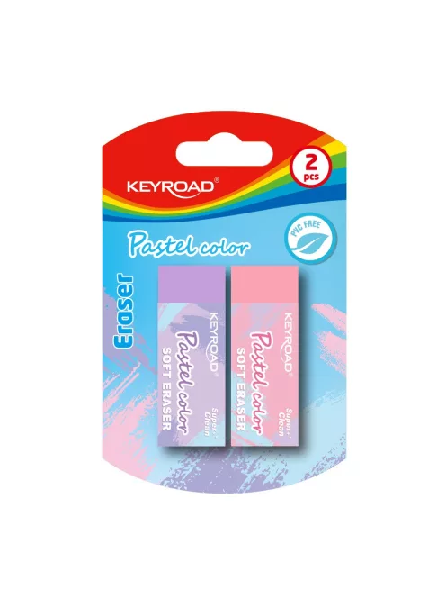 Radír, PVC mentes 2 db/bliszter Keyroad Pastel Color vegyes színek