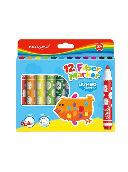 Rostirón, filctoll készlet erős, vastag hegyű 12 db/bliszter Keyroad Jumbo Starter vegyes színek