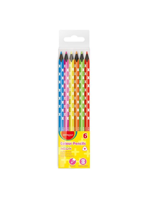 Színes ceruza készlet háromszögletű, fekete belsővel Keyroad Neon 6 klf. neon szín