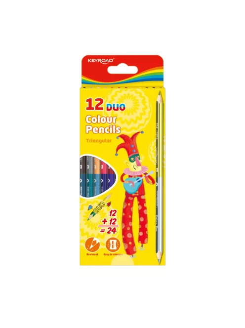 Színes ceruza készlet kétvégű, háromszögletű Keyroad Duo 12 klf. szín