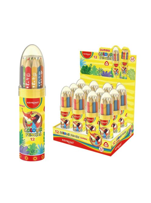 Színes ceruza készlet vastag, háromszögletű rakéta palackban Keyroad Jumbo 12 klf. szín
