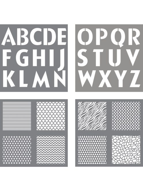 Festősablon betűk+minták, 30,5x30,5 cm, klasszikus, 4 db