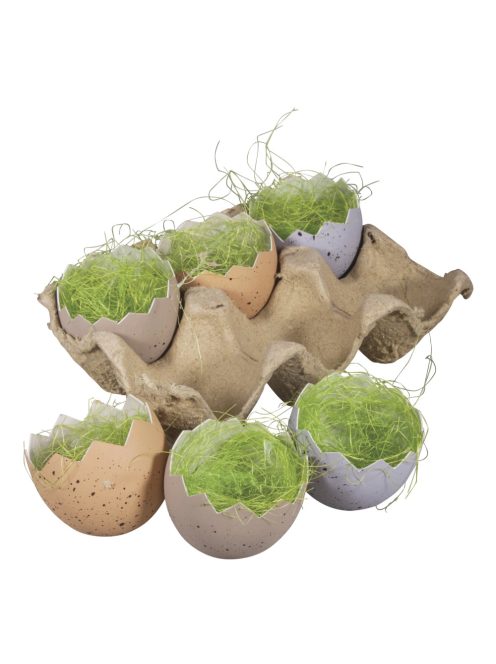 Műanyag tojások tartóban, feltörve, 5x4cm, vegyes, 6 db