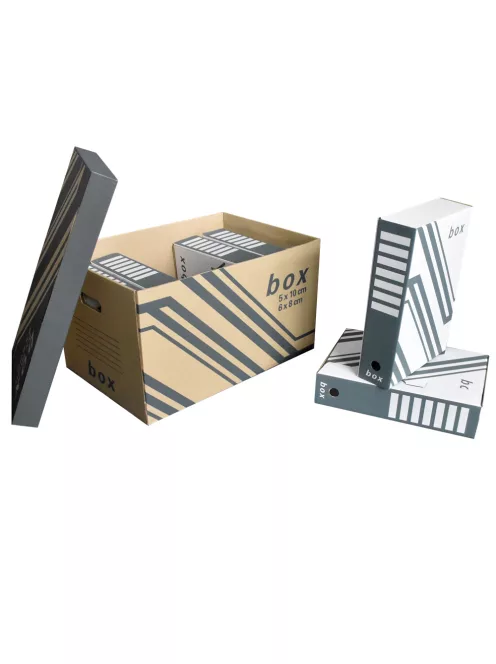 Archiváló konténer karton doboz fedeles 52x35x30cm, külön záródó levehető fedéllel Fornax