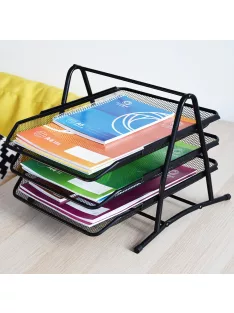 Fémhálós irattálca 3 szintes Bluering® fekete