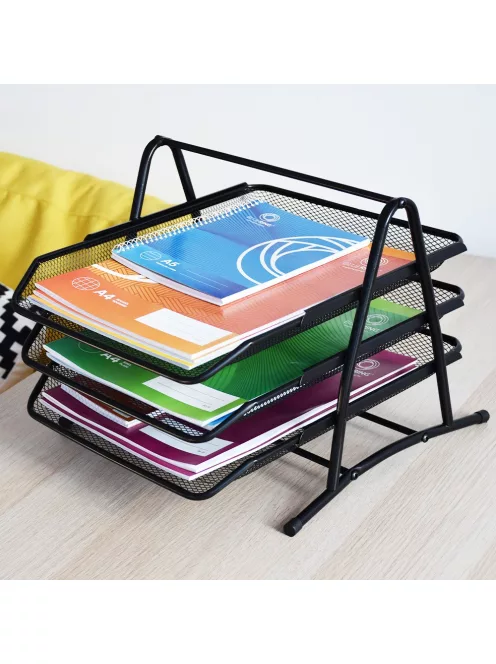 Fémhálós irattálca 3 szintes Bluering® fekete