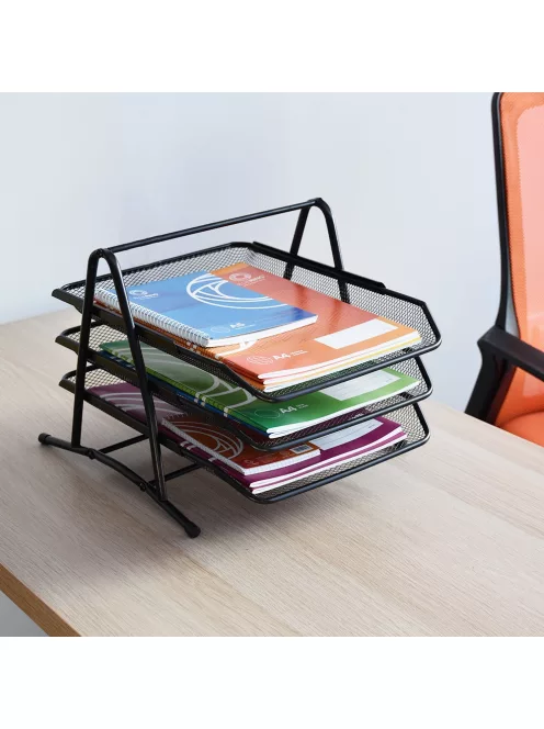 Fémhálós irattálca 3 szintes Bluering® fekete