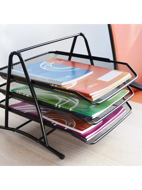 Fémhálós irattálca 3 szintes Bluering® fekete