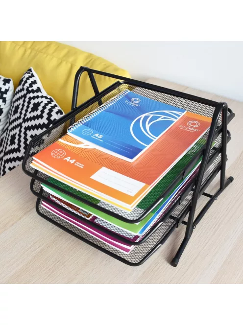 Fémhálós irattálca 3 szintes Bluering® fekete