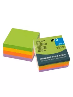   Jegyzettömb öntapadó, 75x75mm, 6x100lap, Info Notes, spring, zöld, arany, narancs, lila