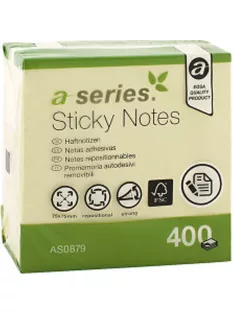 Jegyzettömb öntapadó 75x75mm 400lap A-Series sárga