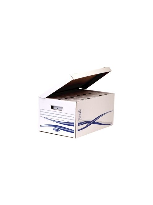 Archiváló konténer csapófedéllel, karton, 280 x 356 x 554 mm., Fellowes® Bankers Box Basic, 10 db/csomag, kék-fehér