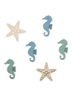   MDF famatrica tengeri csillagok + tengeri csikók, 3cm, 2-féle, 3 szín, 15 db