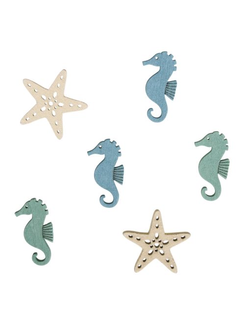 MDF famatrica tengeri csillagok + tengeri csikók, 3cm, 2-féle, 3 szín, 15 db