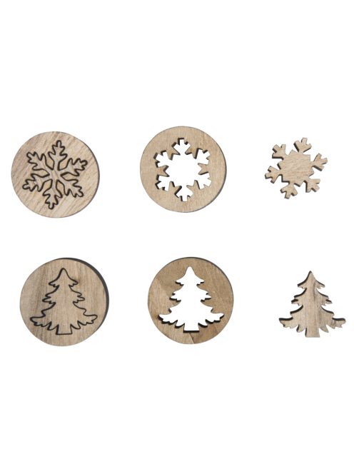 Famatrica, hópehely+fenyőfa, 27 mm átm., 24 db