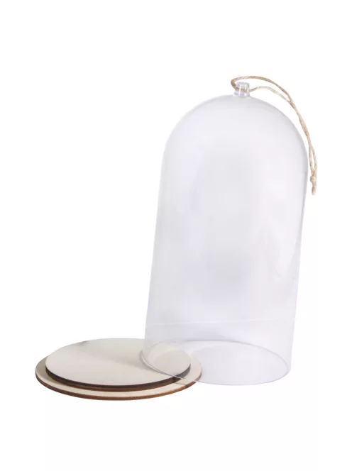 Műanyag harang talppal, 11 cm átm., 19 cm magas, jutazsinórral