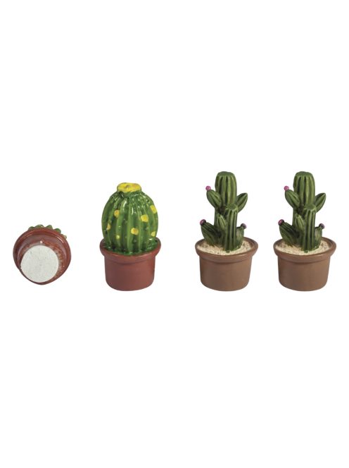 Poliresin kaktuszok ragasztópöttyel, 1,5x1,5x3cm, vegyes, PVC-Box 6 db