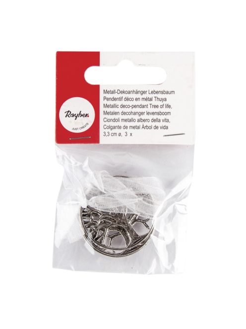 Fémfüggő életfa, 3,3cm átm.,ezüst, 3 db