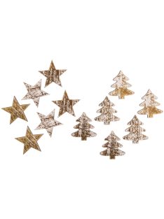 Famatrica csillag+fenyőfa, 3cm átm., 12 db, arany