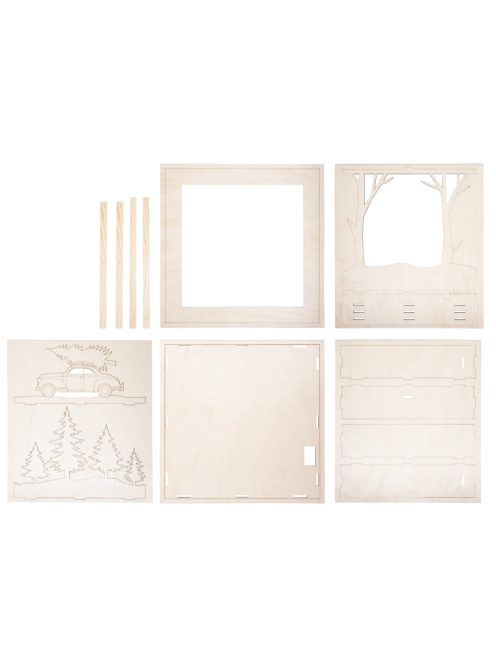 Fa építőkészlet 3D-s keret, autó, 30x30x6,6cm, 14-darabos