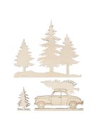 Fa építőkészlet: autó és fenyőfa, 20x17,5cm, 3 db