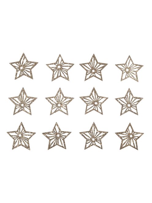 Famatrica csillagok, 3,9cm átm., kasmír arany, csillámos, 12 db