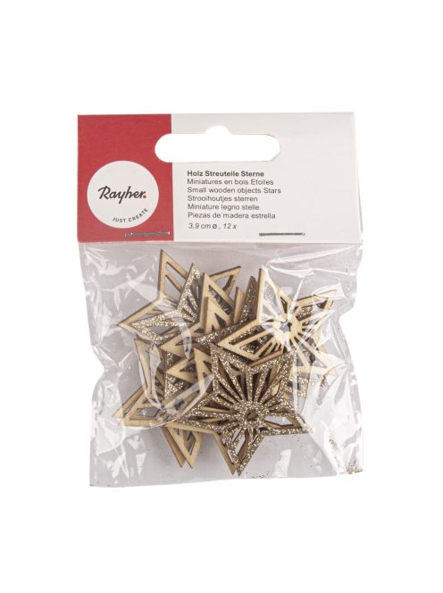Famatrica csillagok, 3,9cm átm., kasmír arany, csillámos, 12 db