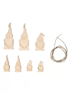   Dísz fából, manók, natúr, 2,5-9 cm, 50 cm zsinórral, 7 db