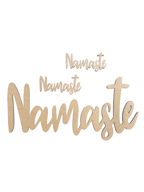 Felirat fából, "Namaste", 8x3,8cm + 25x12cm, 3 db, natúr