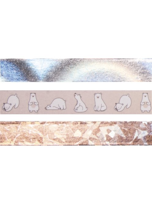 Mintás, visszaszedhető ragasztószalag (Washi Tape) készlet, Nordic, 15mm, 3x 10m