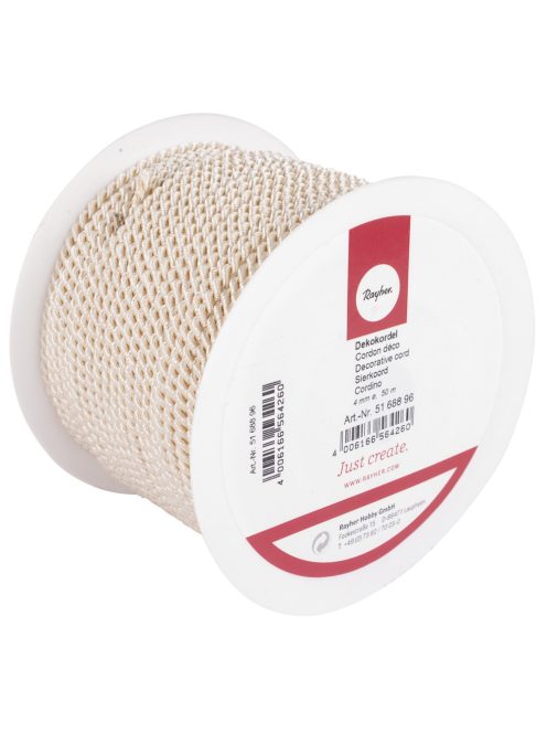 Díszzsinór, krémsz.,4 mm, 50 m/tek.