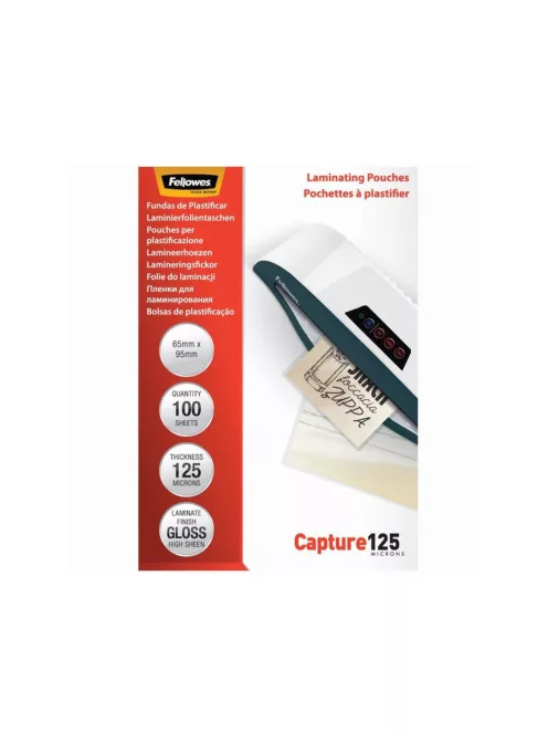 Lamináló fólia, 65x95mm, 125 mikron, fényes, 100 db/doboz, Fellowes®
