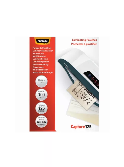Lamináló fólia, 83x113mm, 125 mikron, fényes, 100 db/doboz, Fellowes®
