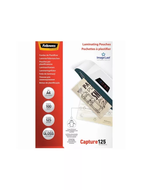 Lamináló fólia, A4, 125 micron, fényes, 100 db/doboz, Fellowes®