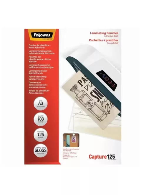 Lamináló fólia, A3, 125 mikron, fényes, 100 db/doboz, Fellowes®