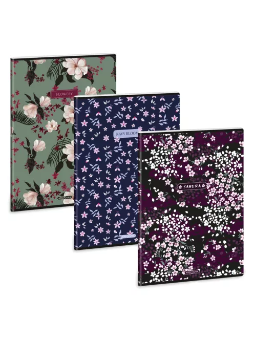 Ars Una Sakura-Navy-Flowery A/4 extra kapcsos füzet-négyzethálós
