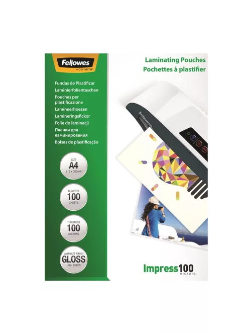 Lamináló fólia, A4, 100 mikron, fényes, 100 db/doboz, Fellowes®