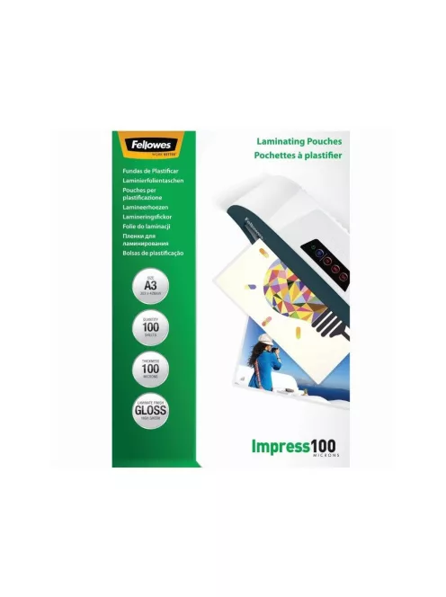Lamináló fólia, A3, 100 mikron, fényes, 100 db/doboz, Fellowes®