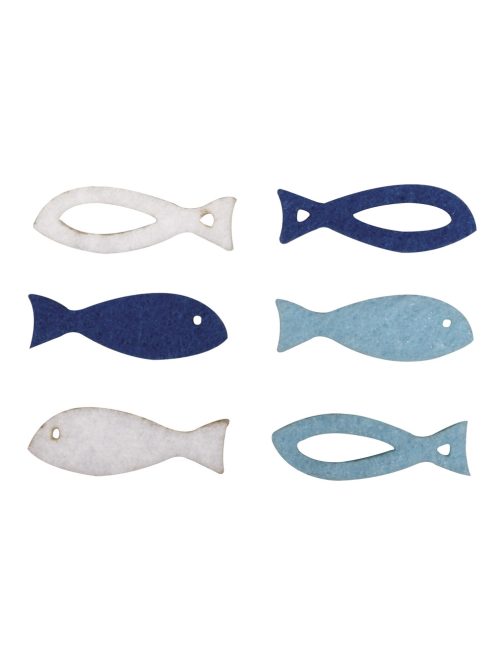Filcmotívumok halak 2-féle, 2,5x0,8x0,3 cm, je 3 Fb.,36 db