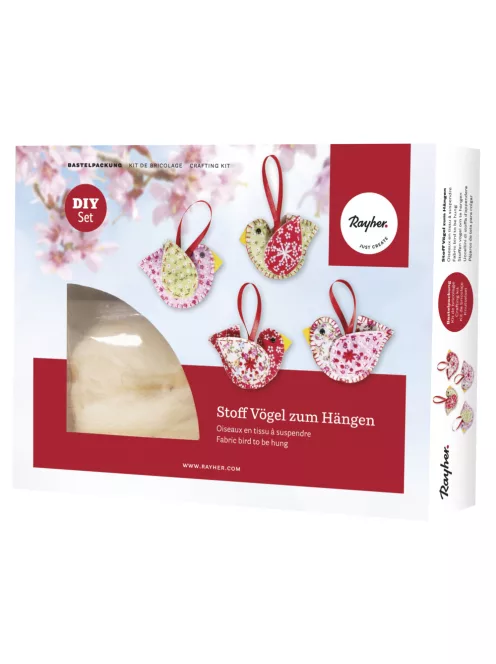 Barkácscsomag: felakasztható textilmadárkák, 4 db, 5,5 cm