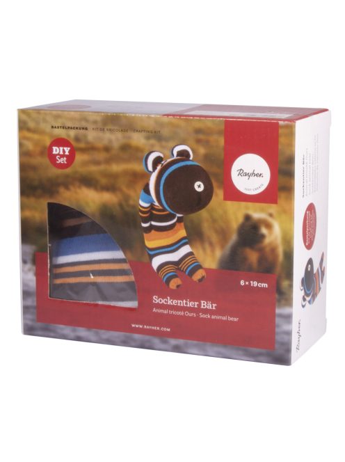 Barkácscsomag: zokniállat, mackó, 6x10x19cm, Box 1 db