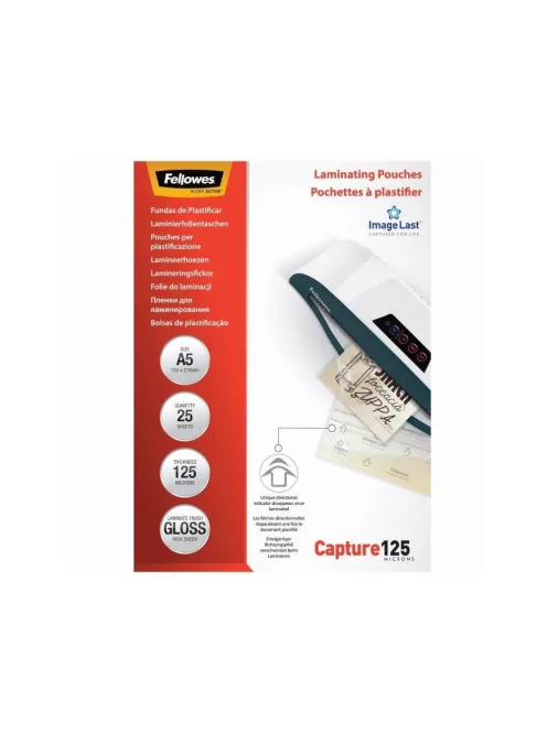 Lamináló fólia, A5, 125 mikron, fényes, 25 db/doboz, Fellowes®