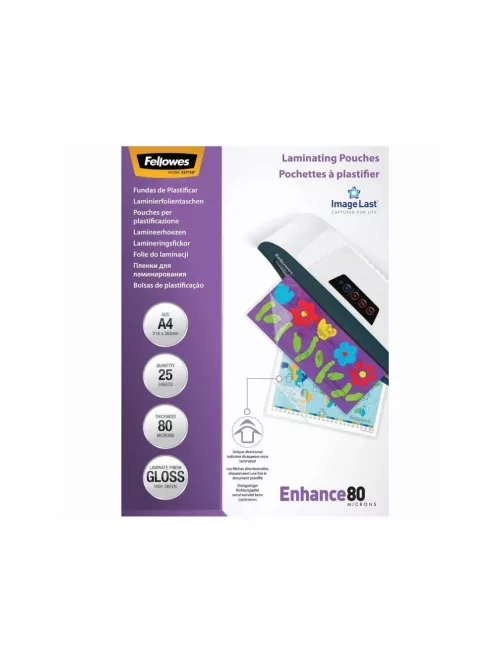 Lamináló fólia, A4, 80 micron, fényes, 25 db/doboz, Fellowes®