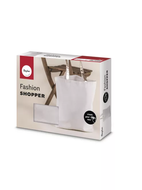 Divat bevásárlótáska, fehér, metallic táskafüllel, 46x46cm, 330g/m?