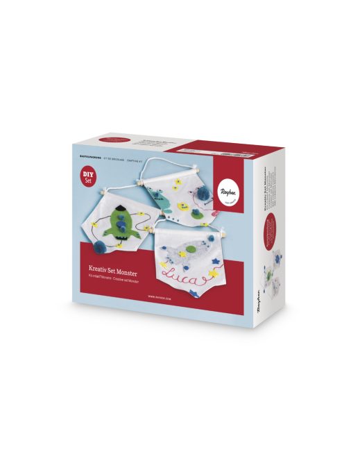 Textilzászló-készlet, szörnyecske (8 zászló, 6 filctoll, 24 pompon, 8 A6-os öntapadó filclap, 24 mozgó szem, 80 strasszkő) 