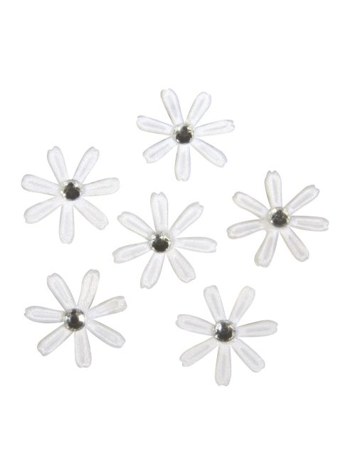 Szaténvirágok strasszal, 1,8 cm, fehér, 60 db